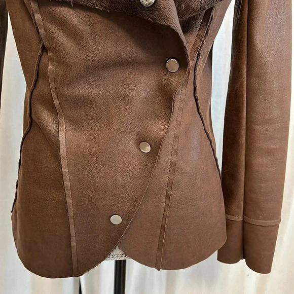 Shearling Faux Fur Jacket Brown, Size S - Picture 3 of 10